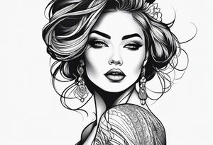 Thin lines of a women side faces tattoo idea