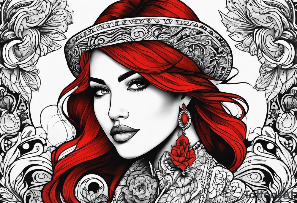 Couple's tattoos red head and brown mexican tattoo idea