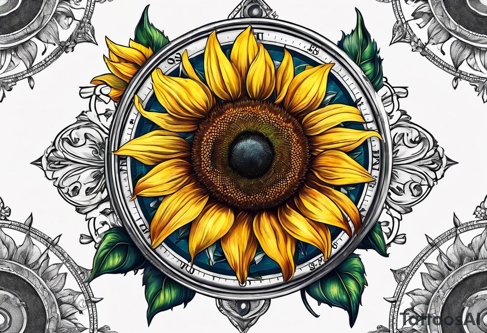 Sunflower next to a compass tattoo idea