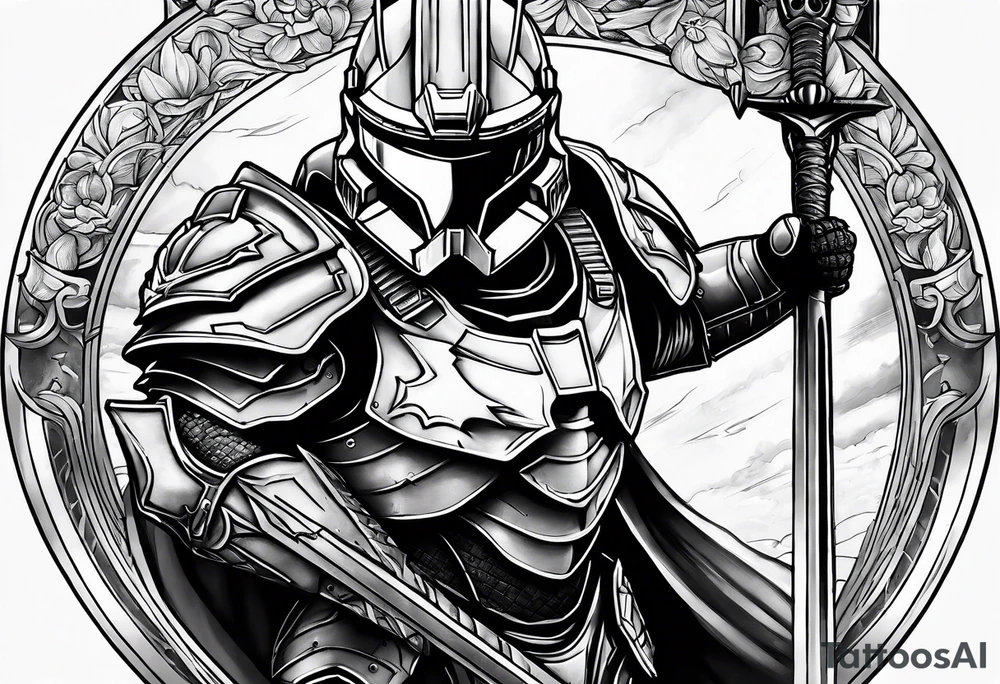 halo over an armored knight tattoo idea