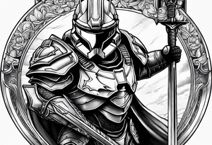 halo over an armored knight tattoo idea