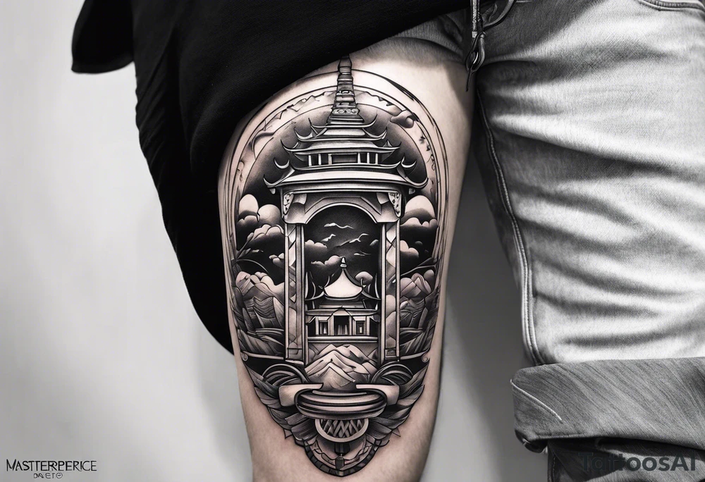 tattoo about travel for mans leg tattoo idea