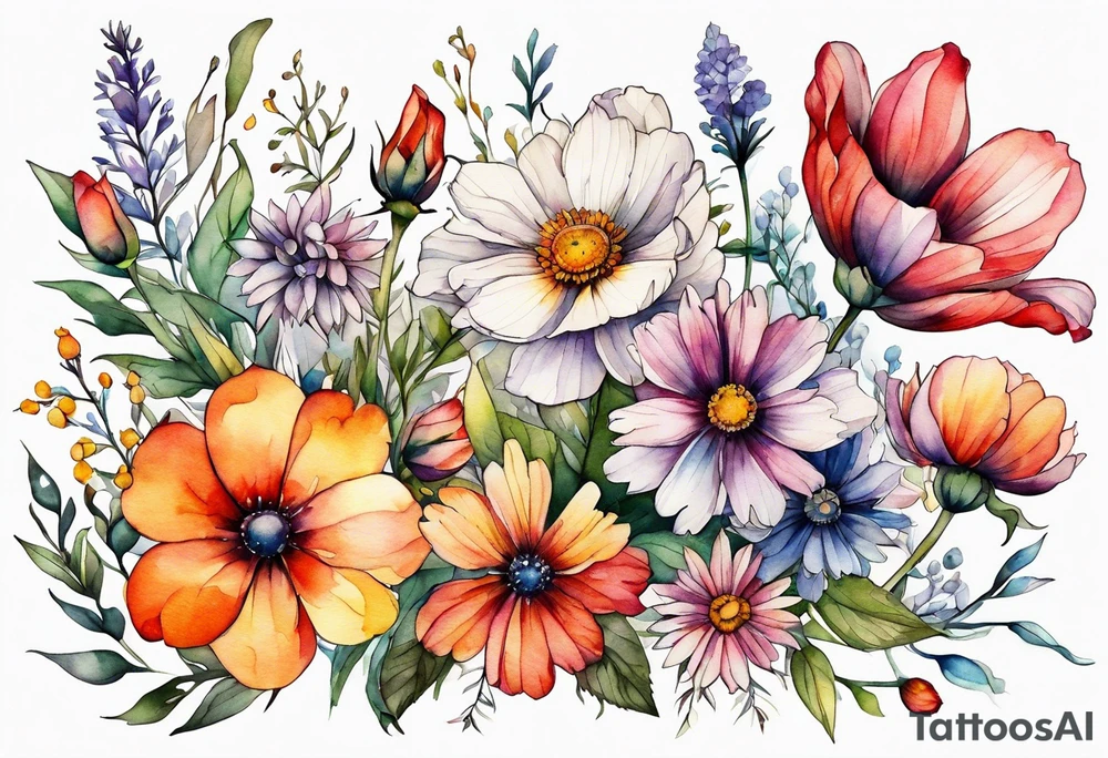 wild flowers all watercolor tattoo idea