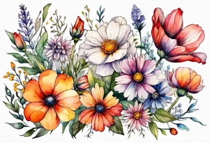 wild flowers all watercolor tattoo idea