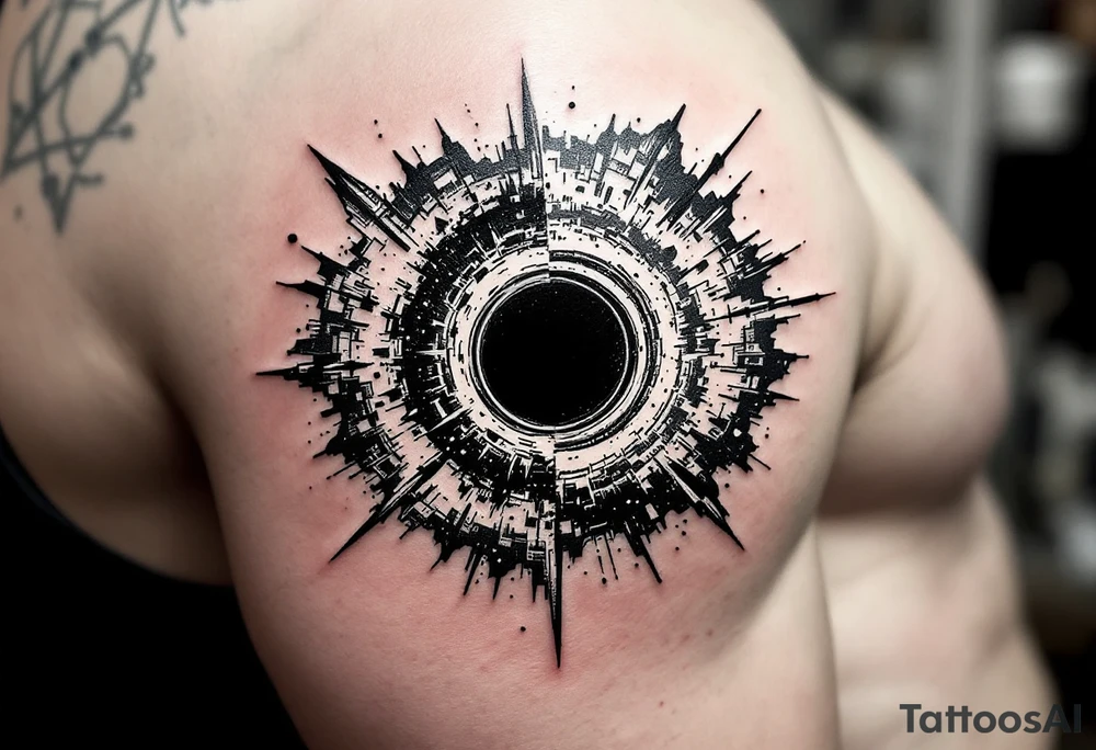 Two different universes on separate sides of a black hole tattoo idea