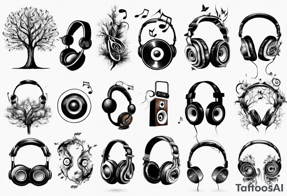music speaker note tree headphones tattoo idea