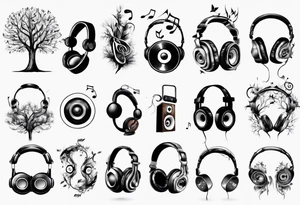 music speaker note tree headphones tattoo idea