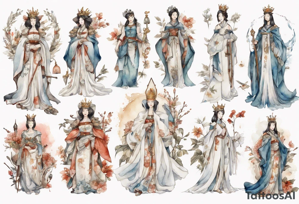 medieval queen dressed in white tattoo idea
