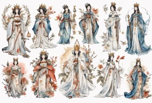 medieval queen dressed in white tattoo idea