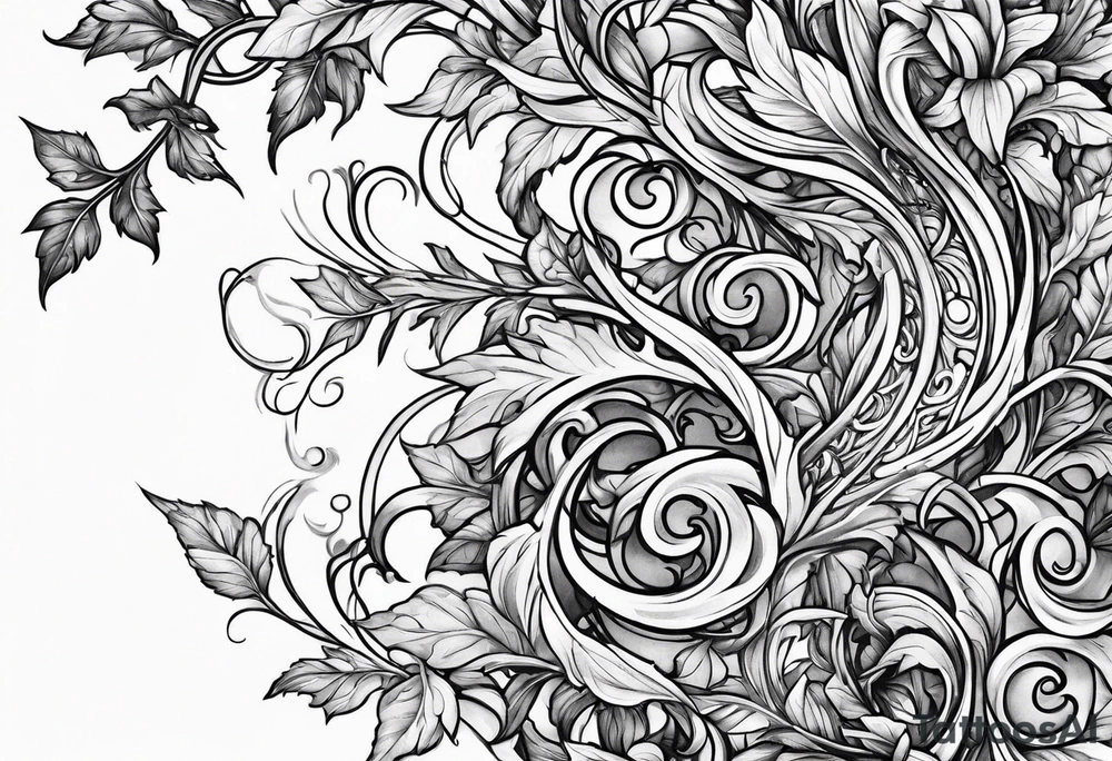Leafy vines with sword tattoo idea