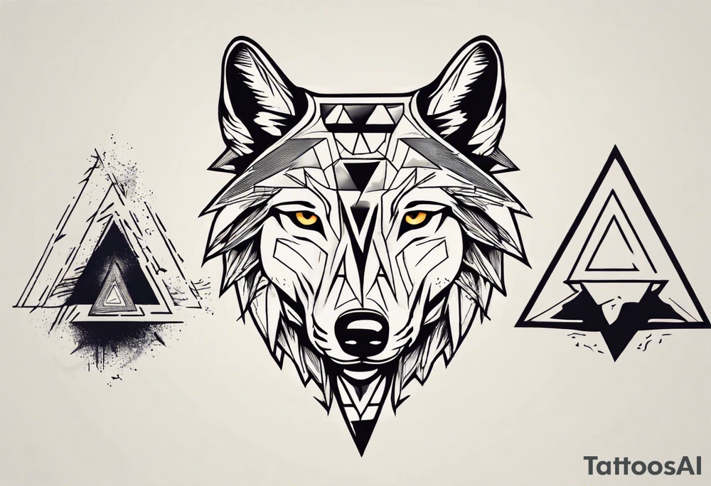 wolf head with triangle in the background tattoo idea