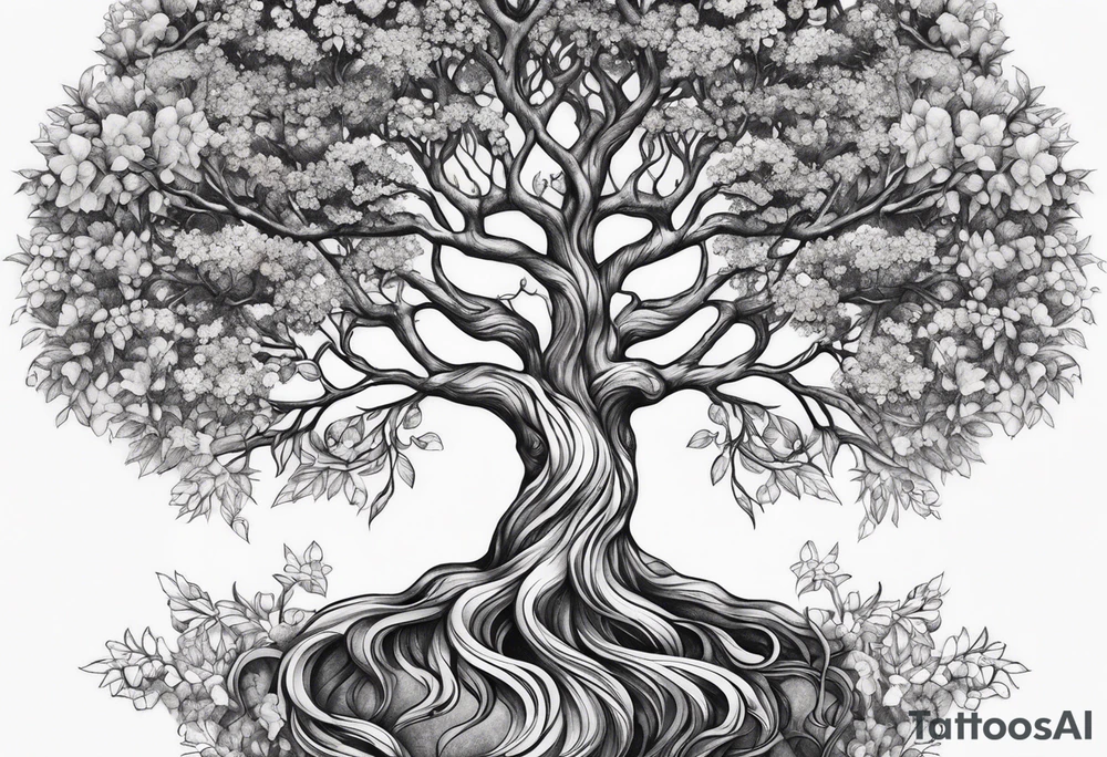 Feminine Yggdrasil tree tattoo idea