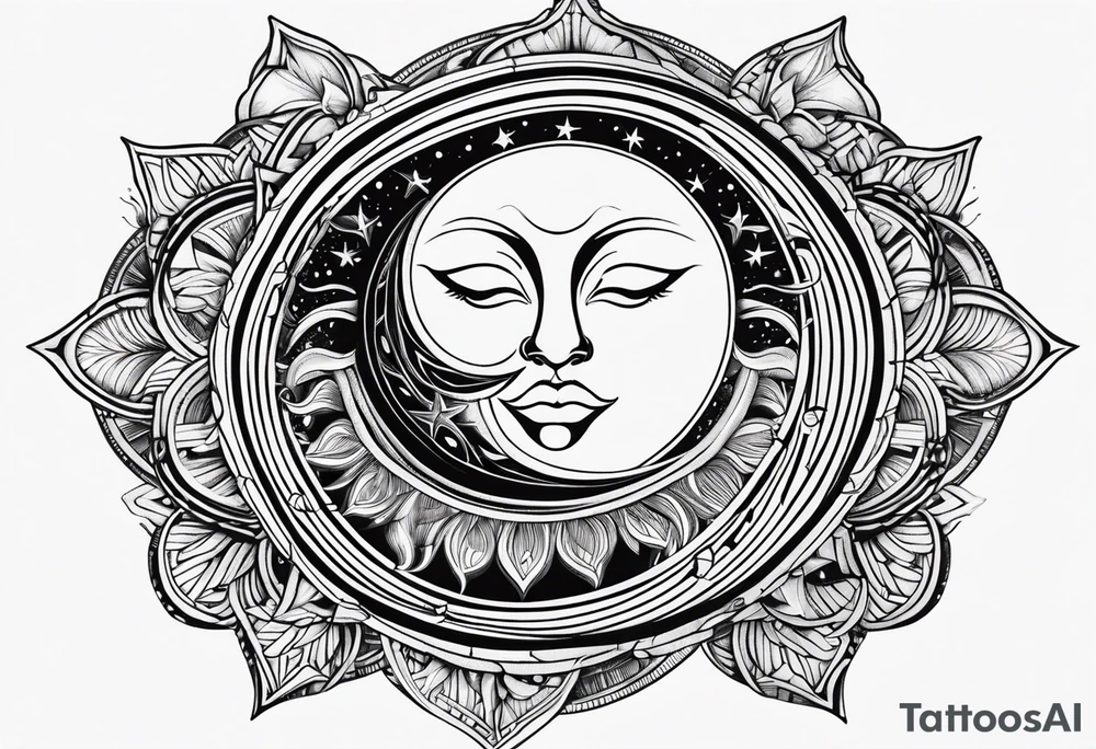 Sun moon pattern tattoo idea