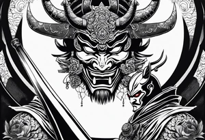 samuri with oni mask 
with katana tattoo idea