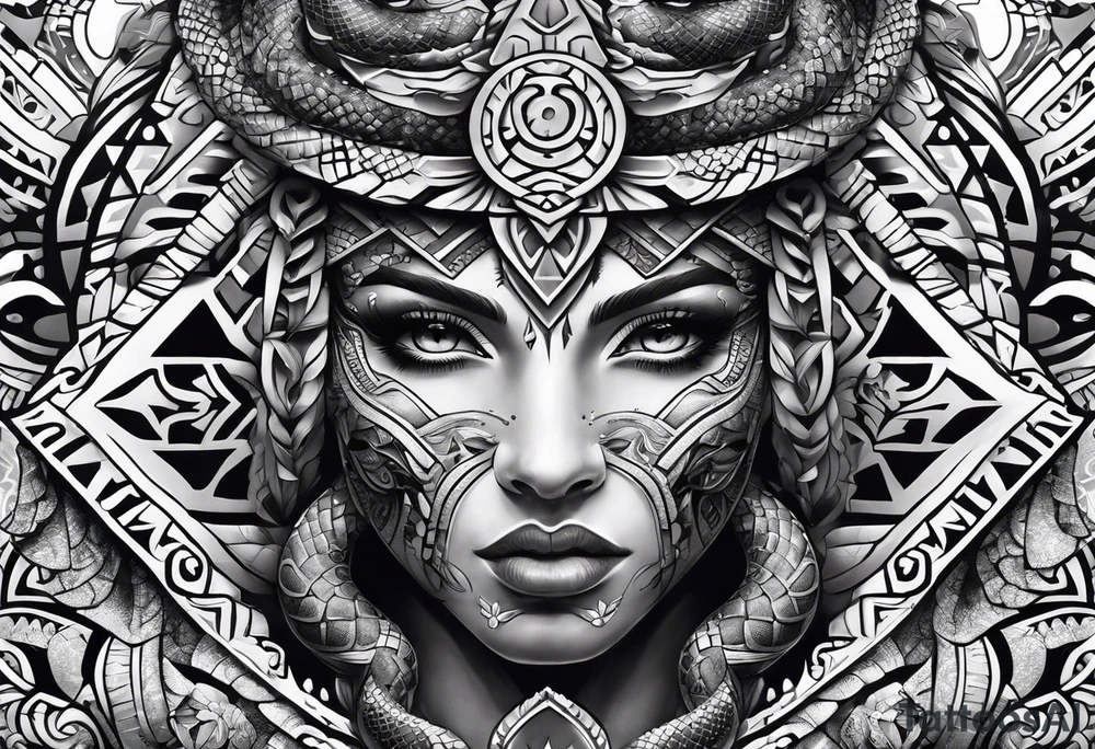 aztec snake sleeve tattoo idea