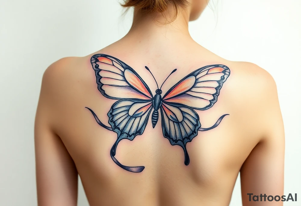 ethereal butterfly with flowing silk ribbons in moonlight tattoo idea