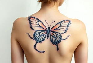 ethereal butterfly with flowing silk ribbons in moonlight tattoo idea