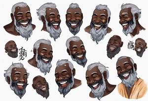 a stout man with dark skin with a grey beard laughing tattoo idea