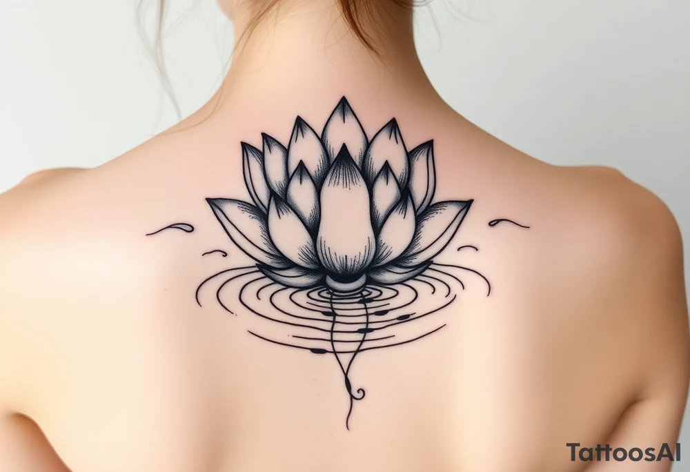 serene lotus flower emerging from sacred waters with ripples tattoo idea