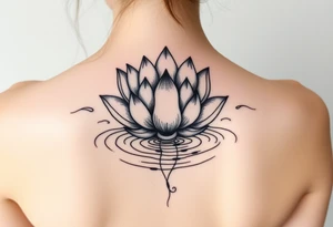 serene lotus flower emerging from sacred waters with ripples tattoo idea