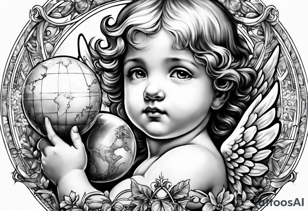 little angel holding the globus tattoo idea