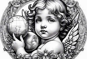 little angel holding the globus tattoo idea