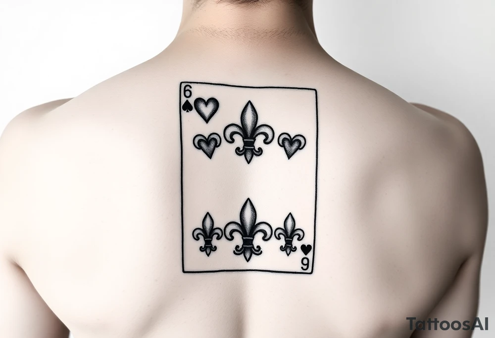 6 of hearts card with 6 fleur de lis as the hearts tattoo idea