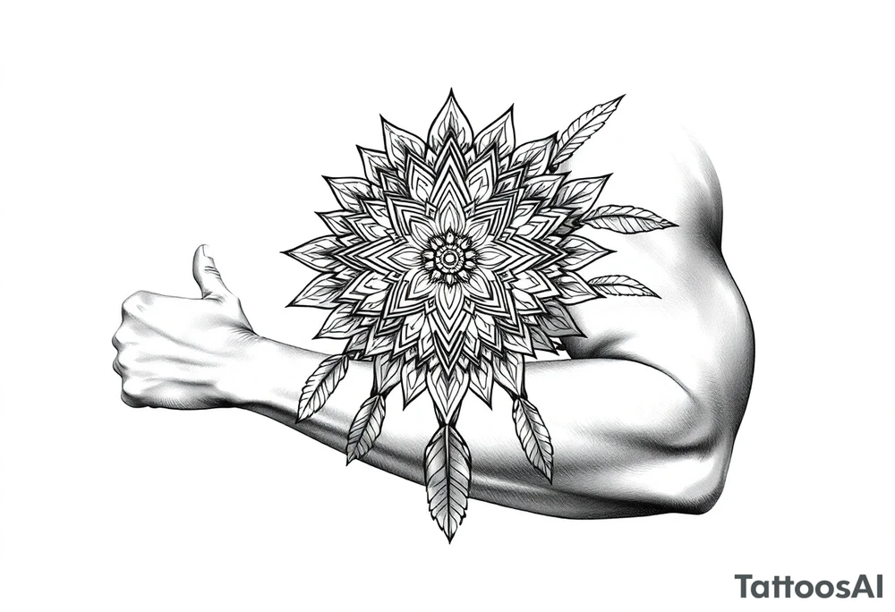spiritual feathers ornamental mandala shaman tattoo idea