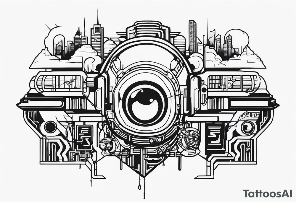 cyberpunk creature but its themed in the 1960s tattoo idea
