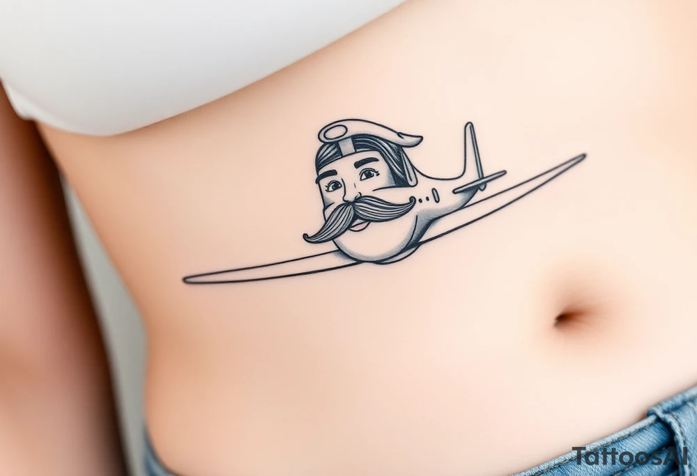 Small airplane who has moustache on his face tattoo idea