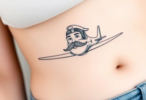 Small airplane who has moustache on his face tattoo idea