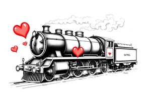 The steam locomotive has red hearts instead of smoke tattoo idea