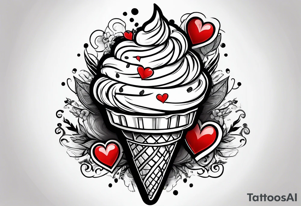 mint chocolate chip ice cream cone with small red heart on it somewhere. tattoo idea mint chocolate chip ice cream cone with small red heart on it somewhere. tattoo idea