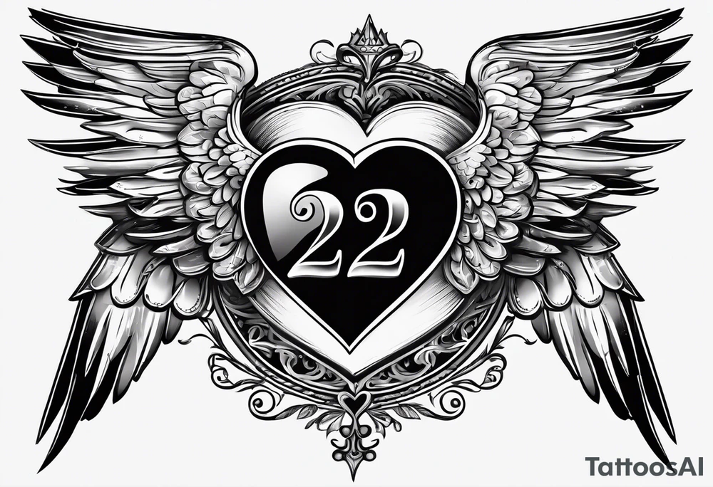 A heart in the form of the number 22 with wings tattoo idea