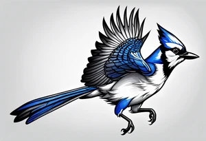 Strong blue jay bird in flight downwards tattoo idea