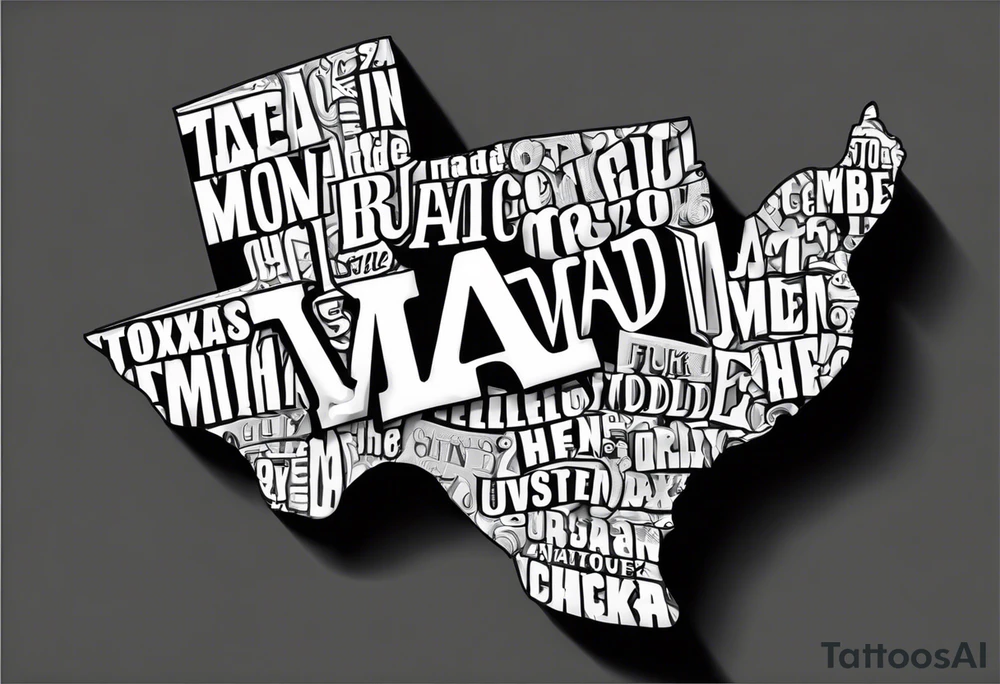 Texas Made in bubble letters tattoo idea