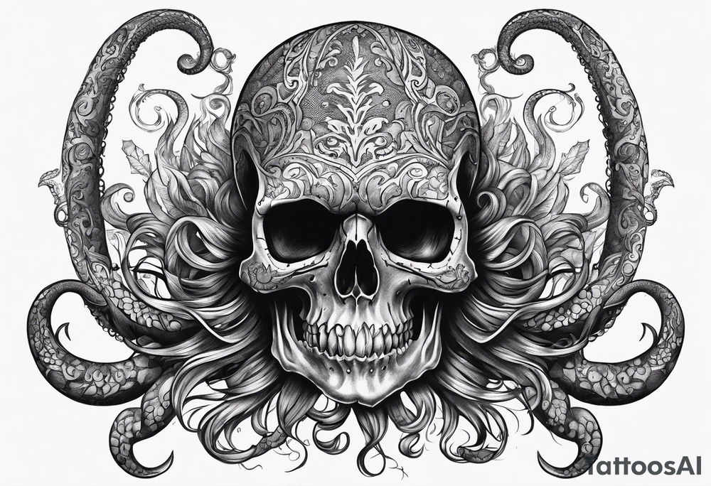 Puerto Rican skull with tentacles tattoo idea
