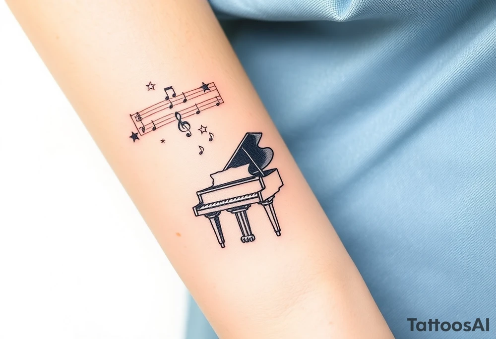 grand piano under stars and music notes tattoo idea
