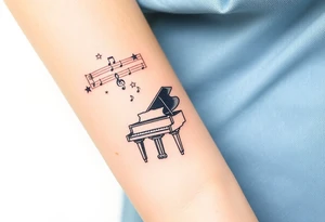 grand piano under stars and music notes tattoo idea