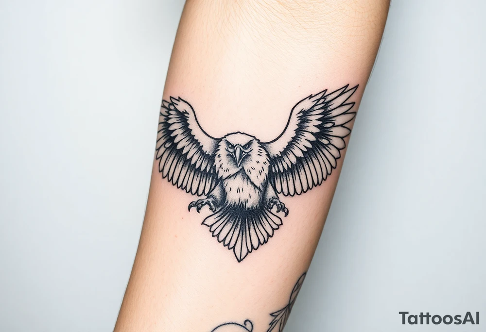 majestic eagle spreading wings against mountain peaks tattoo idea