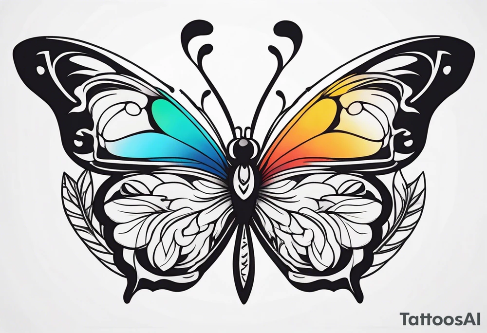 A vibrant butterfly with colorful wings, resting on a flower, showcasing transformation and beauty.” tattoo idea