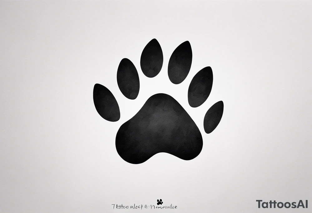 Here’s the translation:

"Create a tattoo. A dog paw. Inside the dog paw, include the autism puzzle piece and the PTSD ribbon only once. Outside the paw, use a minimalist, square, and abstract style. The style of the tattoo should be minimalist, abstract, dotwork, watercolor, and fineline." tattoo idea