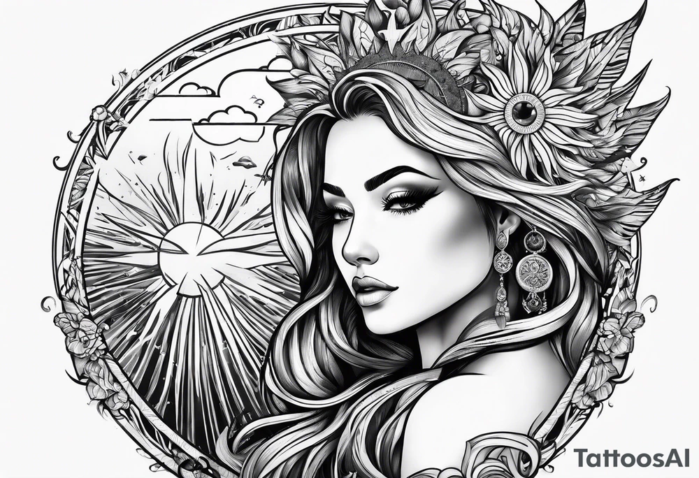 a sun with hair tattoo idea