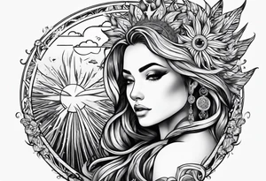 a sun with hair tattoo idea