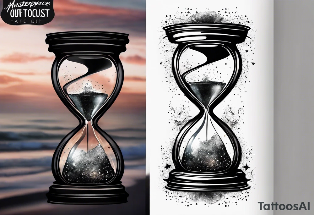 Hour glass with star stuff and cosmic dust exploding from each side. Long tattoo to fit on the forearm tattoo idea