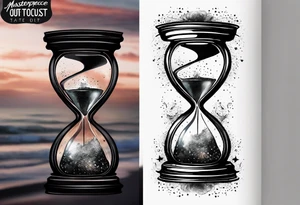 Hour glass with star stuff and cosmic dust exploding from each side. Long tattoo to fit on the forearm tattoo idea