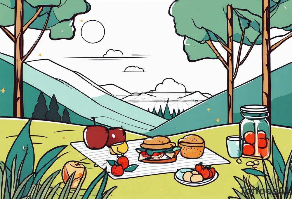 picnic scene in nature tattoo idea