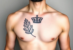 Chest tattoo, two bay leaf and crown between tattoo idea