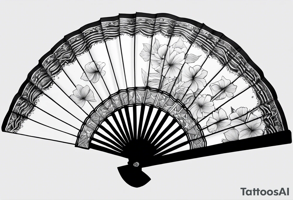 Japanese paper fan unfolded with ribbon at the end beautiful unique tattoo idea