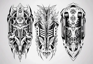 Leg armor mechanical symmetrical tattoo idea